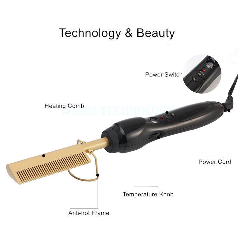 Afro Hair Straightener Hot Comb Peigne électrique de lissage - Peigne de lissage des cheveux avec contrôle de la température - YLKgood