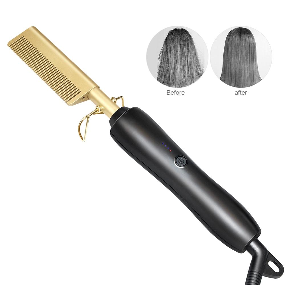 Elektrischer Haarglättungs-Kamm, Hair Straightening, Curling and Styling Hot Comb- mit Temperaturregelung - YLKgood